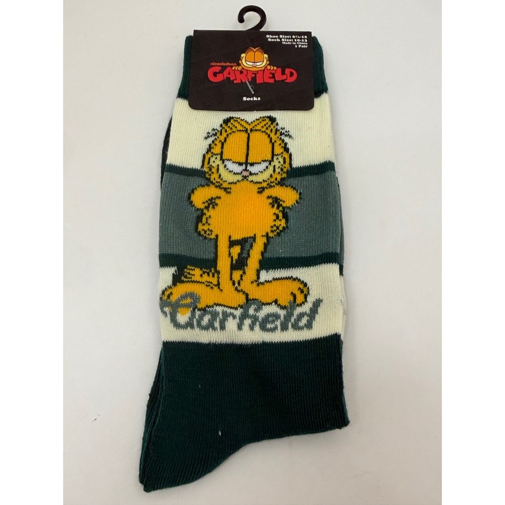 Nickelodeon Garfield Crew Socks Mens 10-13 Green Striped Character New NWT